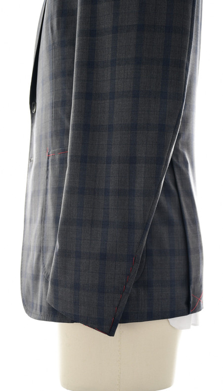Isaia Napoli Gray Blue Plaid 100% Wool Suit